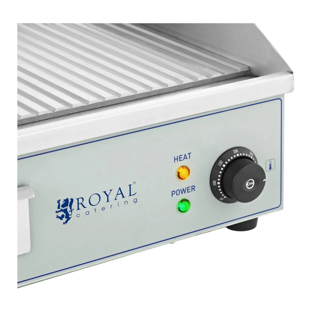 Piastra elettrica professionale da tavolo con superficie scanalata (dimensioni piastra di cottura: 400 x 730 mm 2 x 2200 watt 50 - 300 °C piastra in ferro) 14_0004051