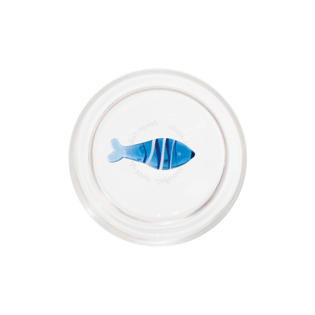 Zafferano Set 6 Bicchieri Teca Tumbler Collezione Mare Decoro Sardina in Vetro Borosilicato Lavorati a Mano Alta Resistenza Design Impilabile