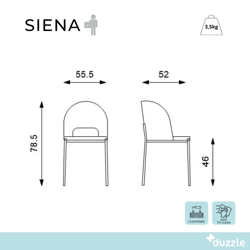 Set di 2 sedie da pranzo imbottite in tessuto arancione Siena con struttura in metallo facili da pulire | Duzzle