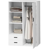 Armadio Moderno con 2 Cassetti, Ripiani Aperti e Vano Appendiabiti, 80x50x124 cm, Bianco