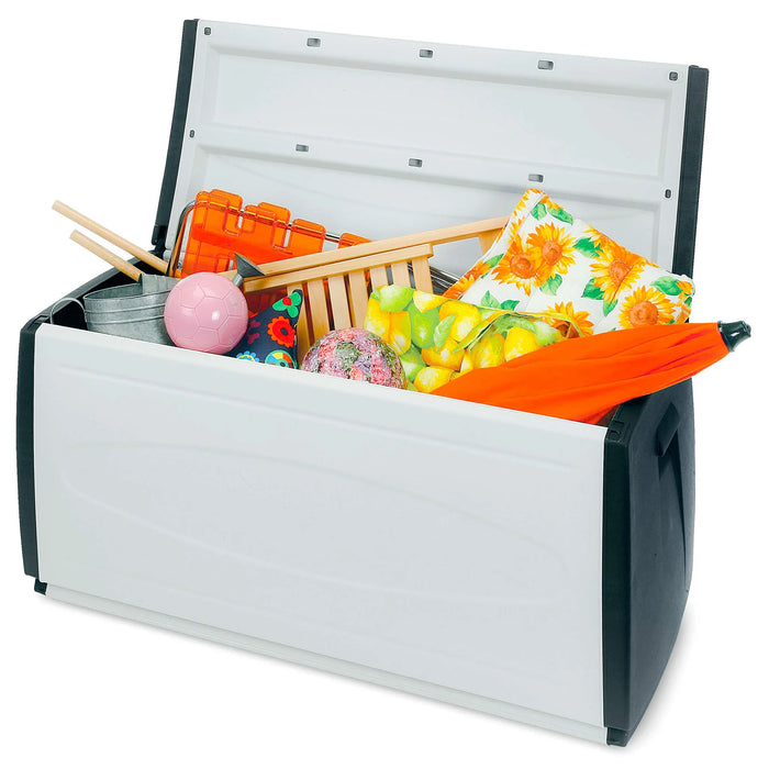 Baule Contenitore da Esterno 120x54x57 cm Multiuso in Polipropilene Prince Box Grigio e Nero