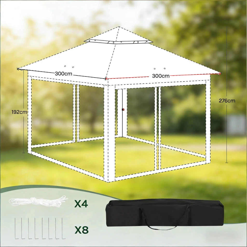 Gazebo Pieghevole da Esterno 3 x 3 m Beige Struttura in Ferro Tessuto Oxford Protezione Ombra Ventilazione