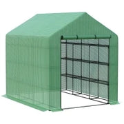 Serra da Giardino con Ripiani a 3 Livelli, Porta Avvolgibile, Tubo in Acciaio, 244 x 180 x 210 cm, Verde