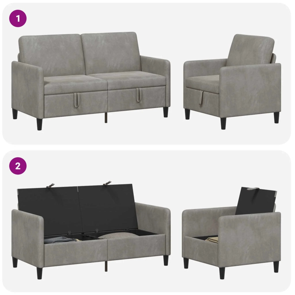 Set di Divani con Storage 2 pz Grigio Chiaro Poliestere 3429190
