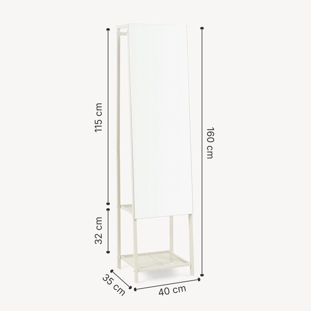 Specchio da Terra Klilbojle con Appendiabiti 160 x 40 x 35 cm - Avena Oatmeal [en.casa]