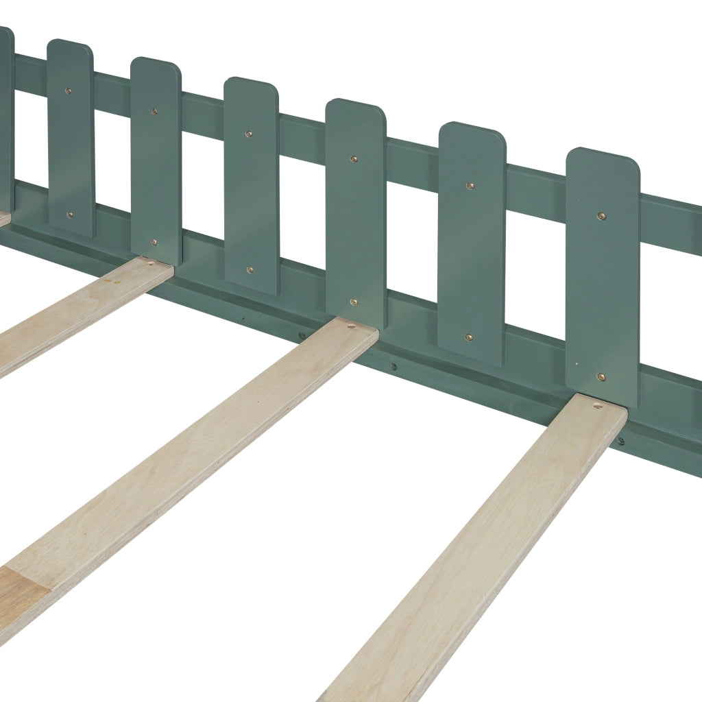 DESMIU Letto per Bambini Letto a Casetta 140 × 200 cm 2 Posti con Sponde, Senza Materasso, in Pino e MDF, Verde