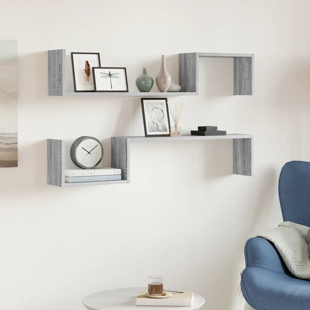 Scaffali da Parete 2 pz Grigio Sonoma 100x15x20 cm Multistrato cod mxl 33345