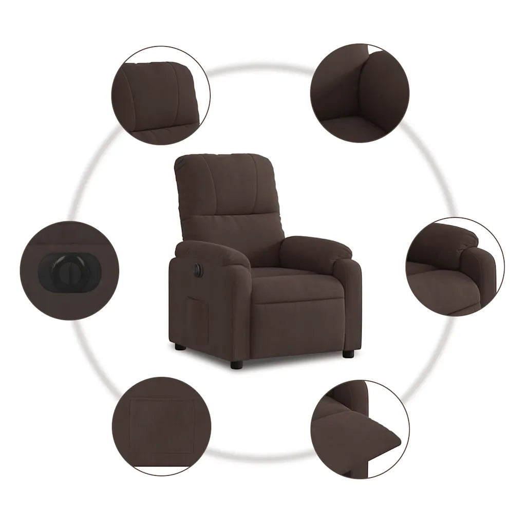 Divano Sedia-Poltrona Reclinabile Elettrica Marrone in Tessuto di Microfibra 613254