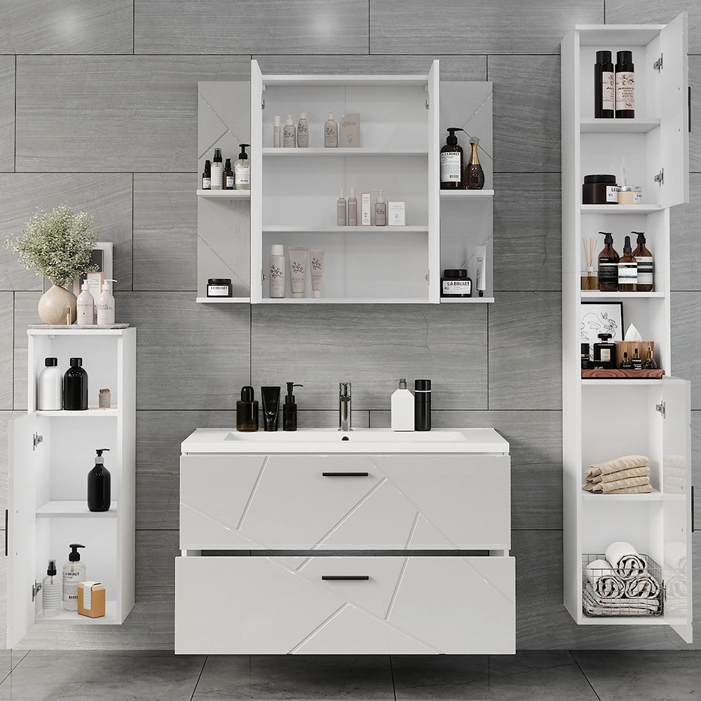 Vicco Set di mobili da bagno Bianco/bianco lucido 5 parti