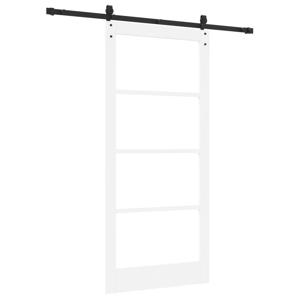 Set Porta Scorrevole  con Set di Ferramenta Bianca 93x202 cm Legno Massello di Pino