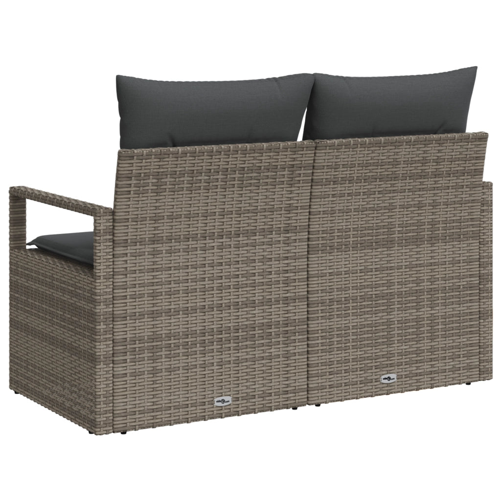 Divano da giardino a 2 posti con cuscini in polyrattan grigio