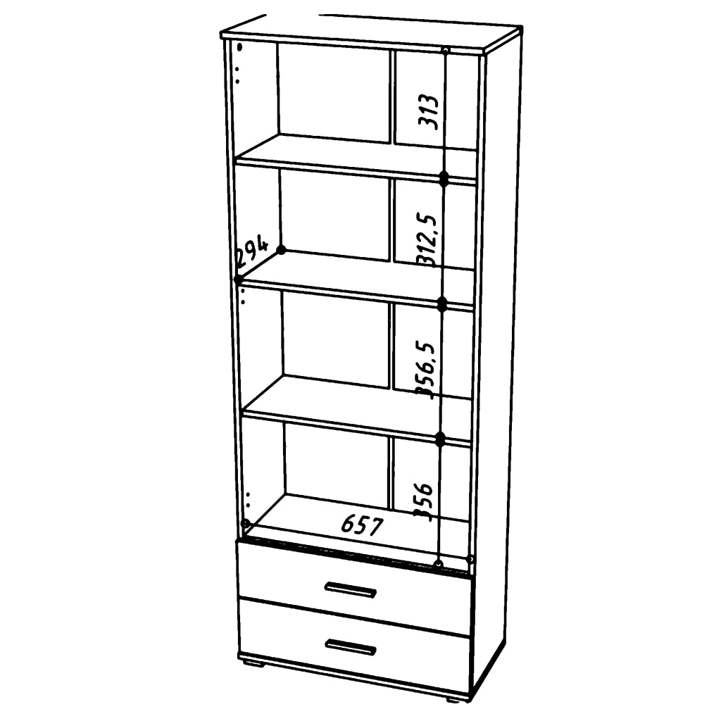Libreria FAUSKE - 2 Cassetti - Bianco - Larghezza 69 cm, Altezza 180 cm, Profondit? 34 cm