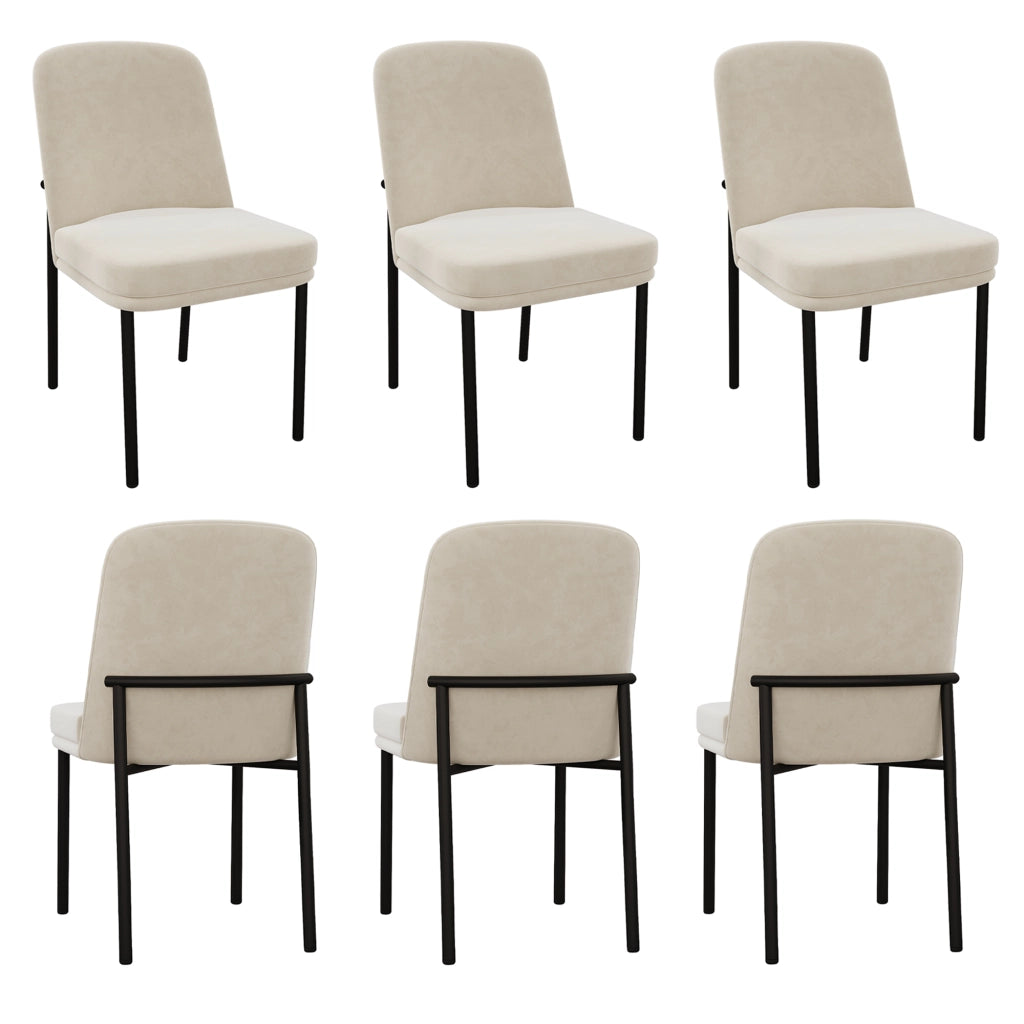 Sedie da sala da pranzo 6 pezzi con seduta imbottita e struttura in metallo, stile moderno minimalista, in velluto beige