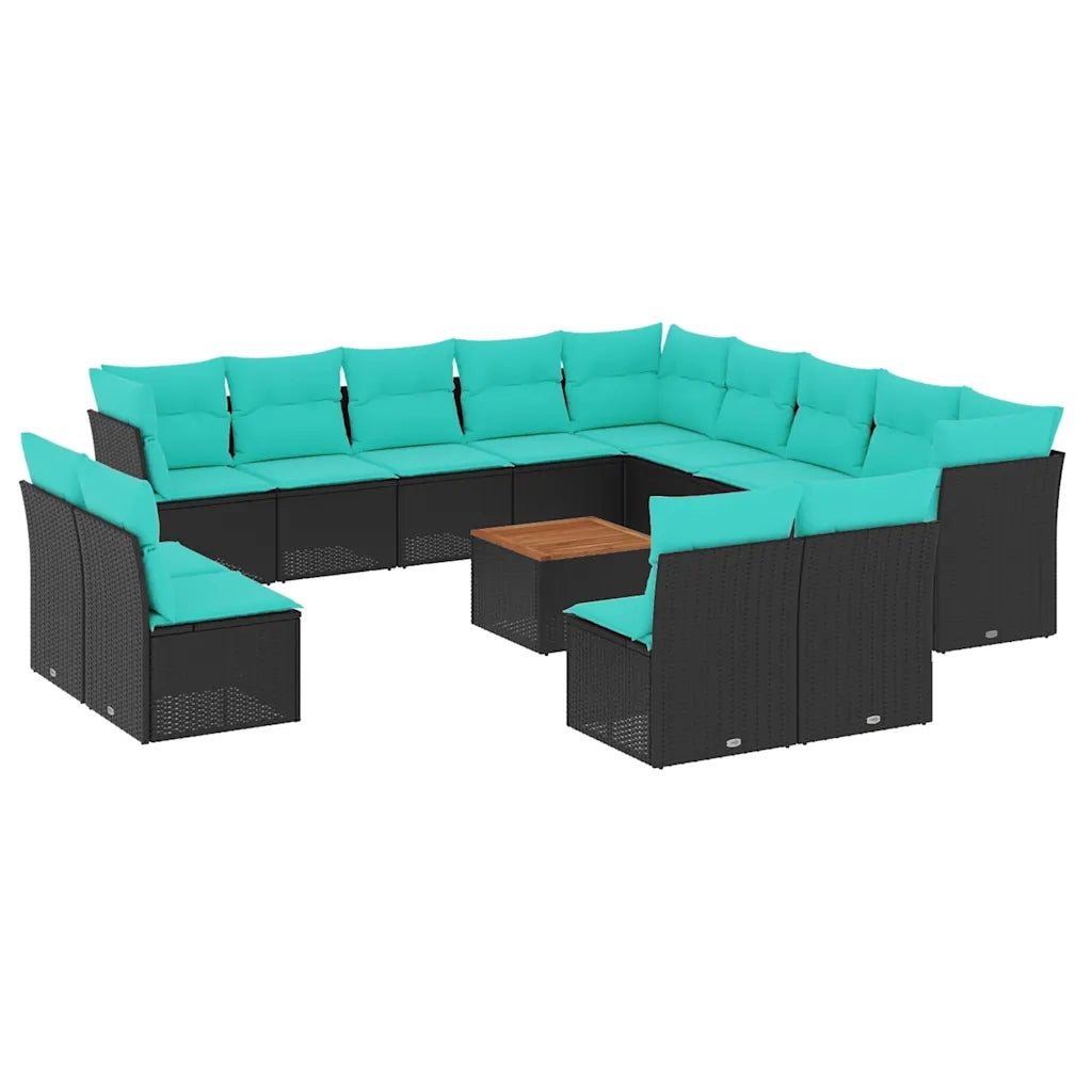 Set Divani da Giardino 14pz con Cuscini in Polyrattan Nero 3256267