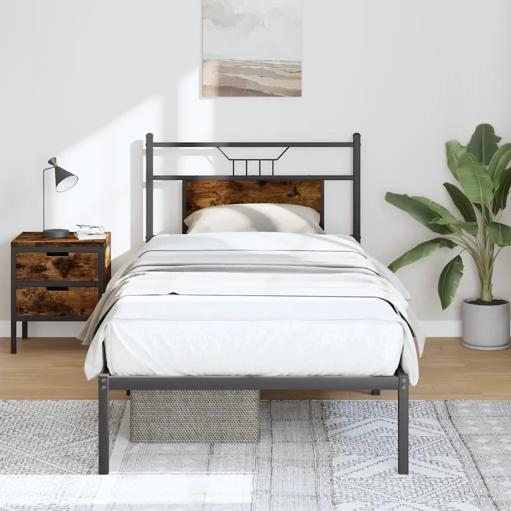 Letto singolo | Letto per adulti | Giroletto senza Materasso Rovere Fumo 80x200 cm in Truciolato