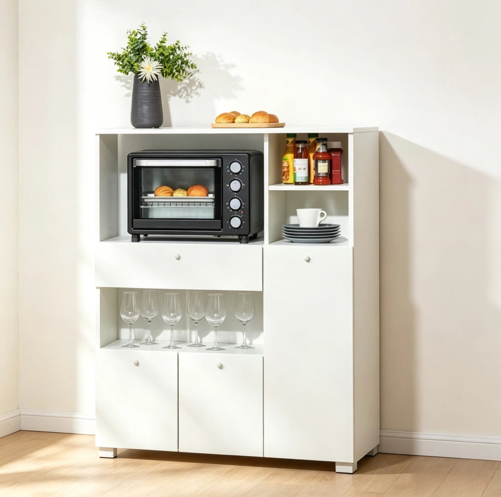 Credenza da cucina 90x40x120 cm bianca in truciolare e alluminio