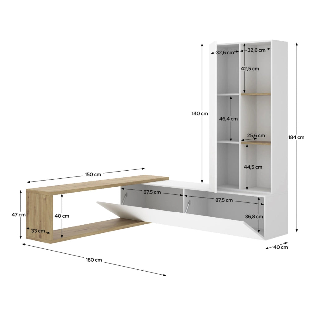 Mobile Soggiorno Vicksburg, Parete Attrezzata Modulabile, Bianco
