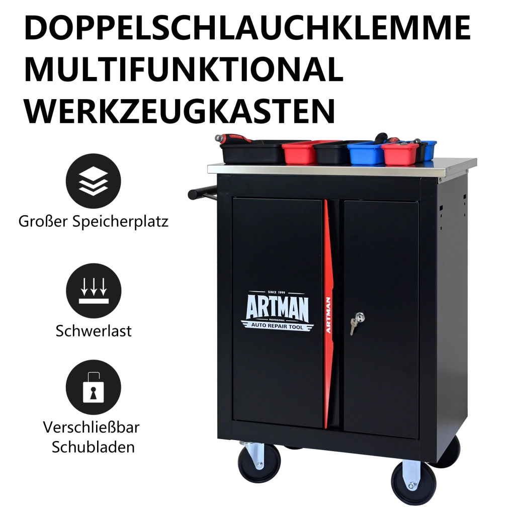 Carrello pieghevole a due ante con multiutensile ¨C Nero-Rosso