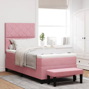 Letto a molle con materasso e panchina rosa 90x200 cm velluto