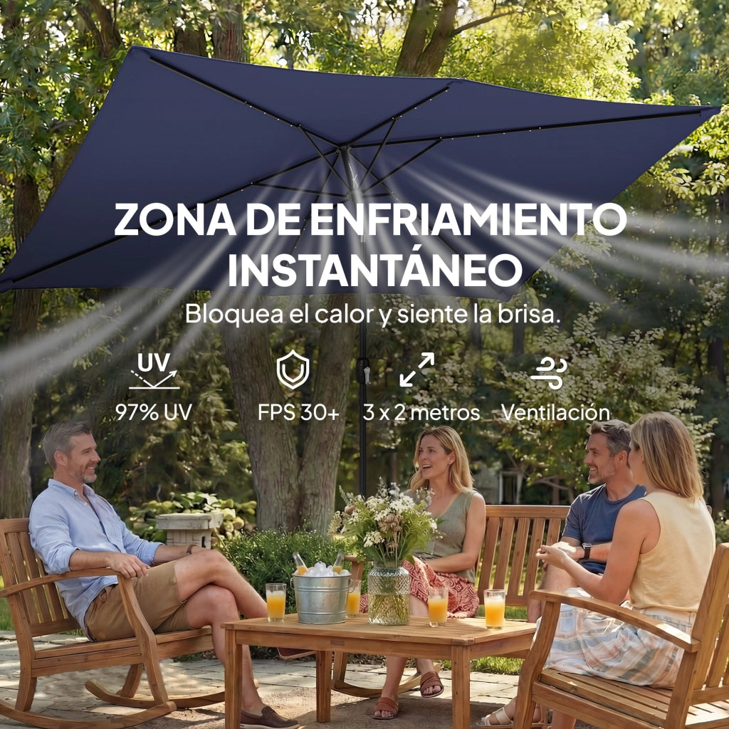 Tenda da Sole con 24 Luci LED Solari ¨C zephmum ¨C Blu Scuro 2.9x2.5 m