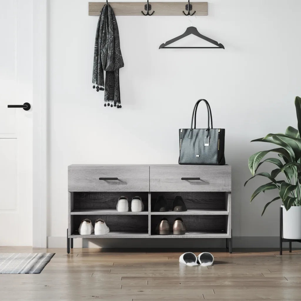 Panca Porta Scarpe | Scarpiera | Mobile per scarpe Grigio Sonoma 102x35x55 cm Legno Multistrato