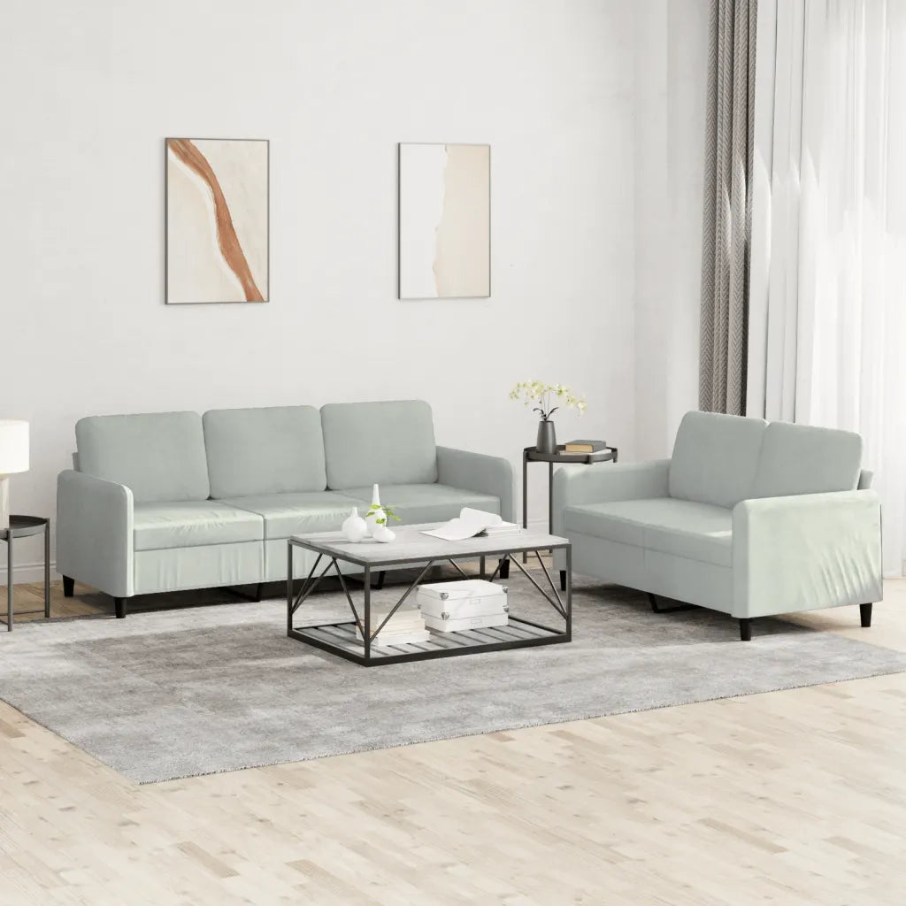 Set di Divani 2 pz Grigio Chiaro in Velluto 3202014