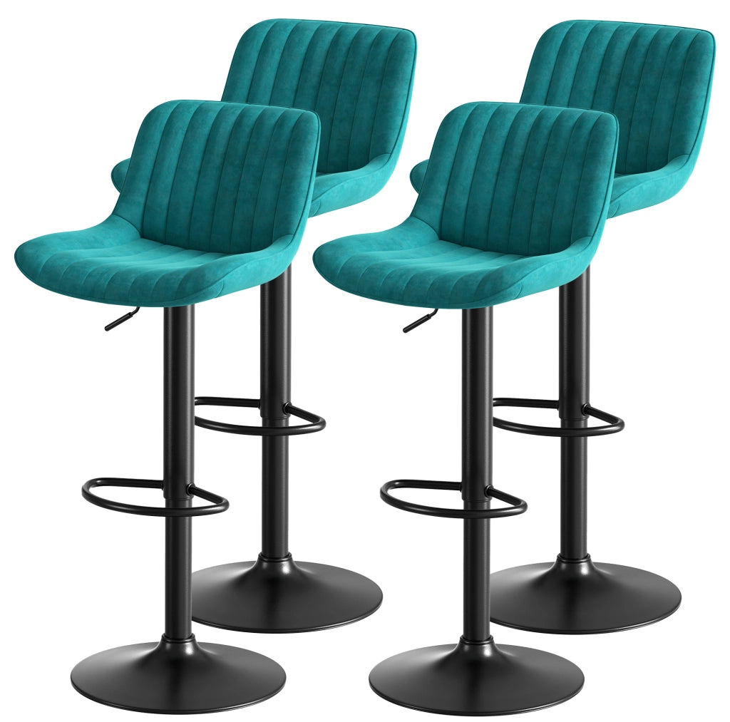Sgabello da bar girevole blu in velluto, altezza regolabile, set da 4