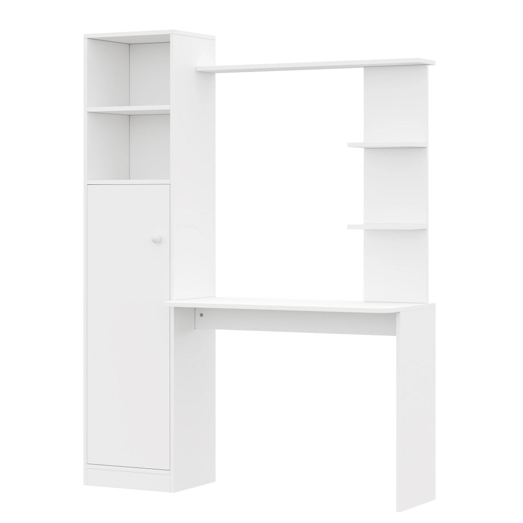 Scrivania multifunzione con armadietto e ripiani, design moderno, 123,5 x 45 x 168,5 cm, bianco