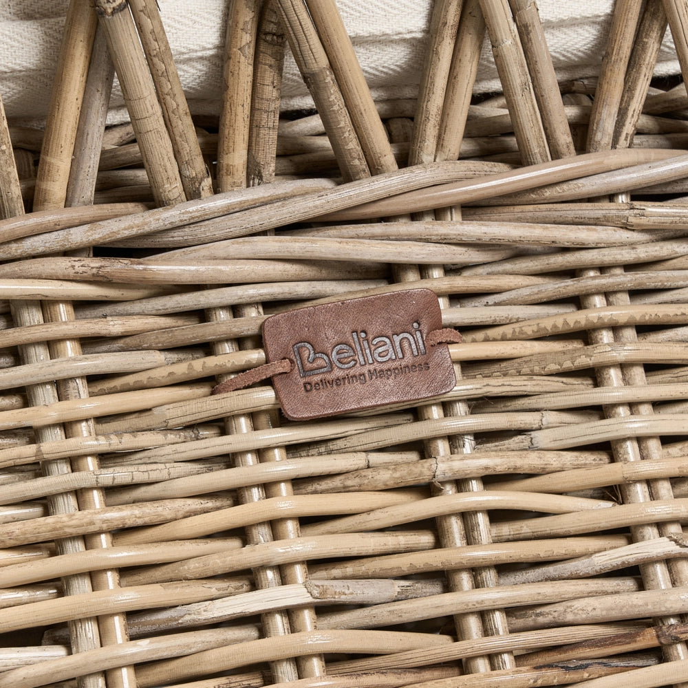 Poltrona da giardino in rattan naturale con cuscini dello schienale in cotone bianco sporco per interni ed esterni