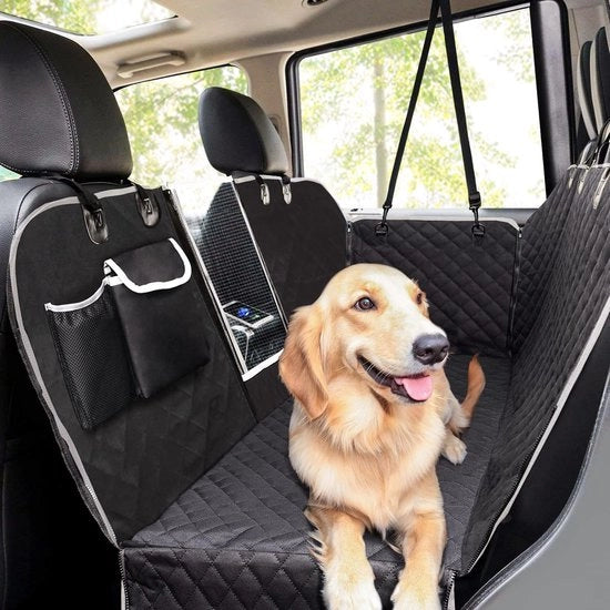 Deen per auto per hond per sedile posteriore per copertura bagagliaio per animali con cintura di sicurezza, coperture per animali per sedili posteriori con finestrino di osservazione, tasca di stoccaggio (146x136 cm)
