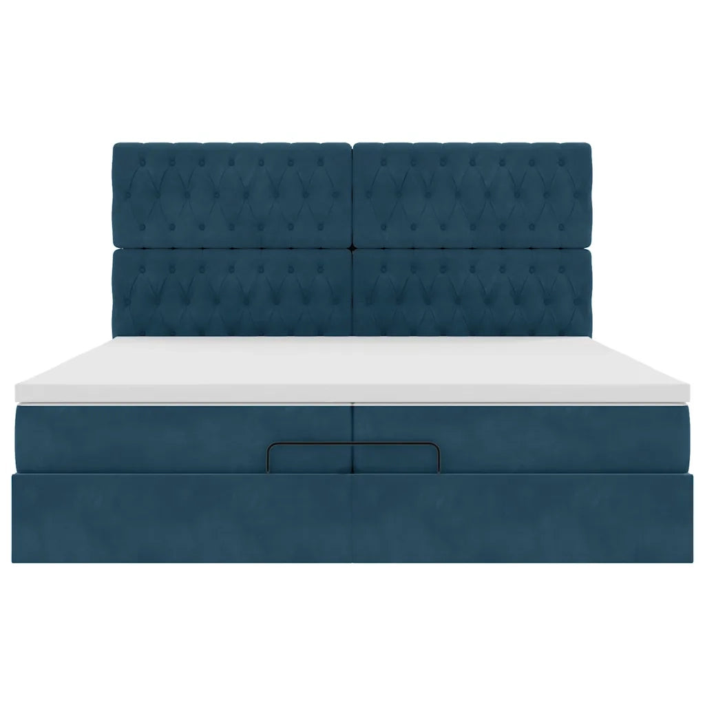 Pouf Letto con Materassi e LED Blu Scuro 200x200cm Velluto 3314418