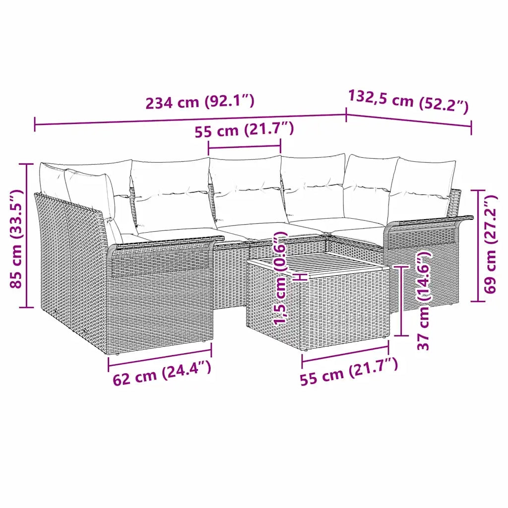 Set Divano da Giardino con cuscino 7 pcs Grigio polyrattan 3347279