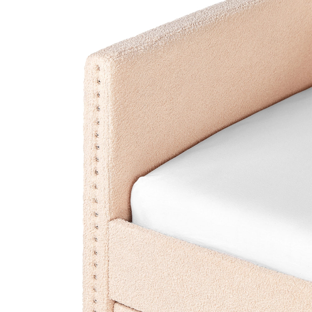 Letto estraibile 90 x 200 cm Bouclé Rosa Pesca Singolo doghe in legno Daybed Glamour Borchie decorative