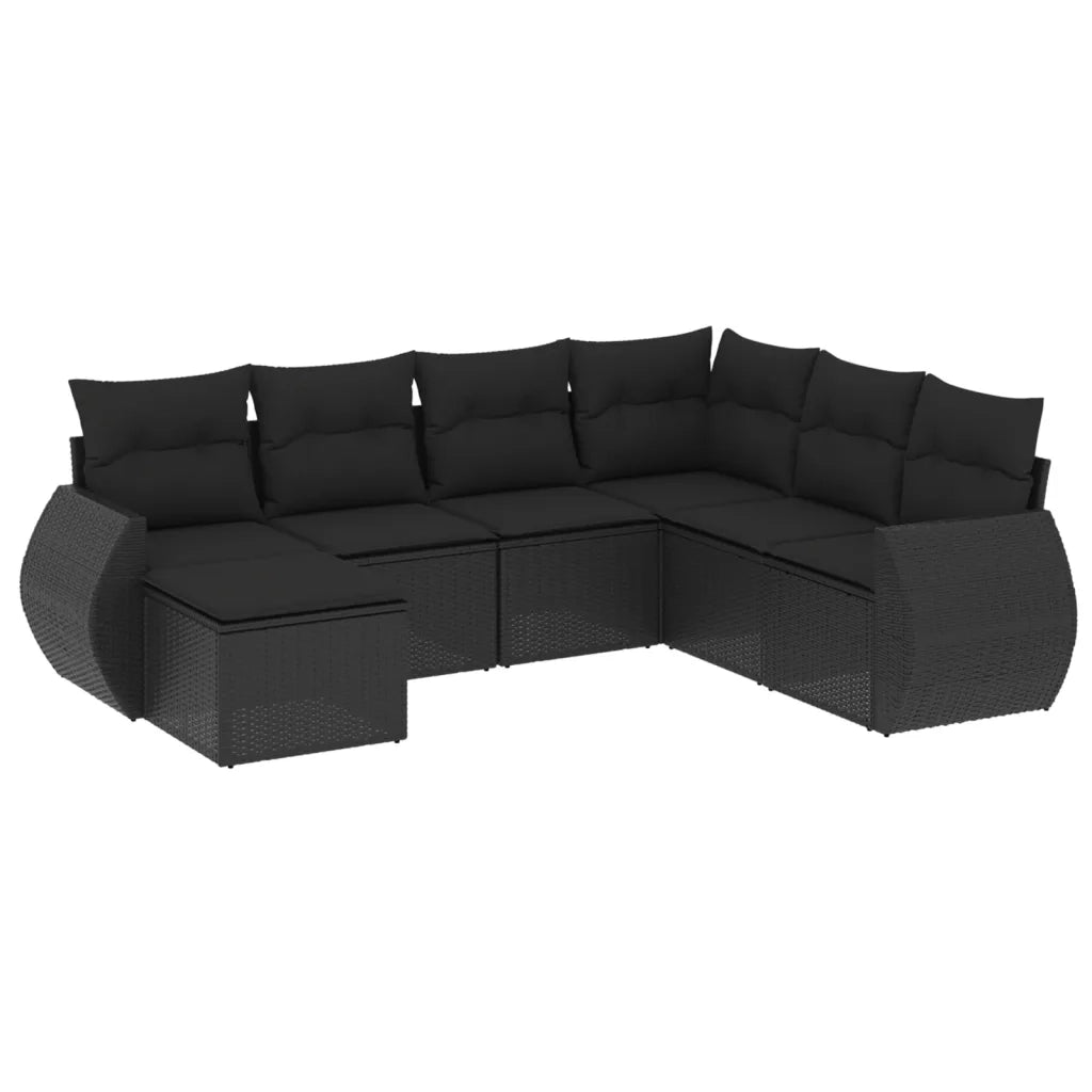 Set Divani da Giardino con Cuscini 7pz Nero Polyrattan 3254032