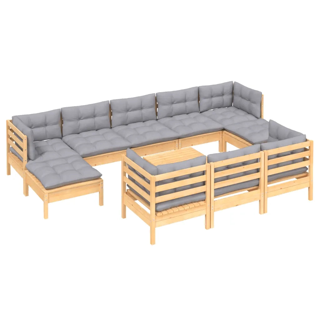 Set Divani da Giardino 11 pz con Cuscini Grigi Massello di Pinocod mxl 94046
