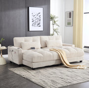 Divano modulare 2 posti in velluto a coste beige con USB
