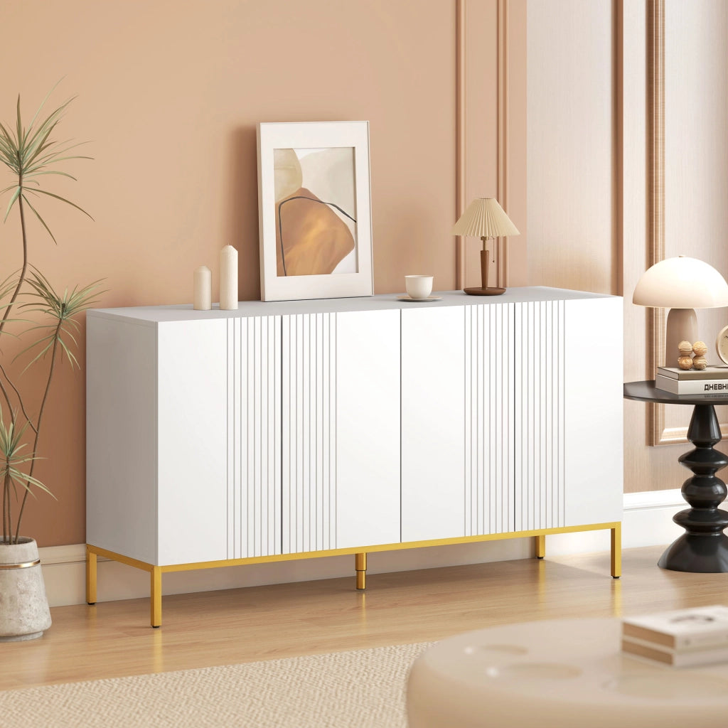 Credenza a 4 Ante con Mensole Regolabili ¨C zephmum ¨C 140x40x75 Bianco Oro