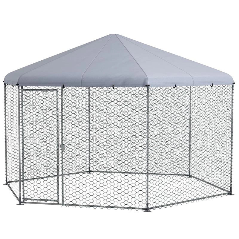 RECINTO PER GALLINE CON TETTO E PORTA BLOCCABILE IN ACCIAIO PER 10-15 ANIMALI, 4X3.5X2.6M