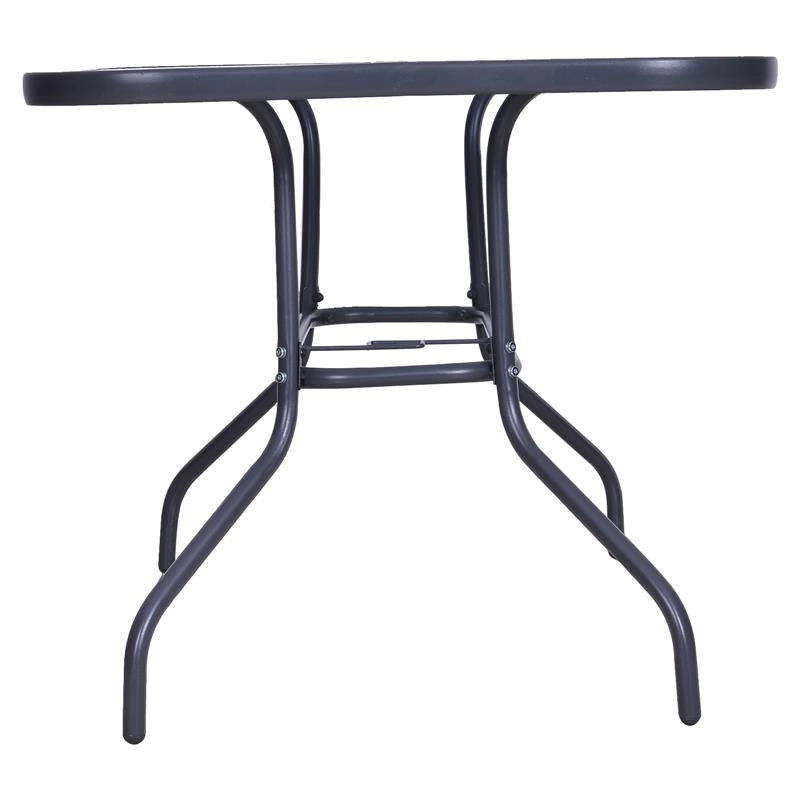TAVOLO DA ESTERNO IN METALLO E VETRO TEMPERATO CON FORO PER OMBRELLONE 140X80X70CM