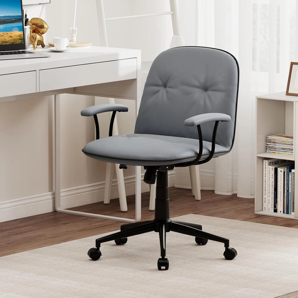 Sedia Ufficio Ergonomica con Altezza Regolabile, Poltrona Scrivania Girevole, Sedia con Braccioli Imbottiti e Ruote, Funzione Dondolo, per Ufficio Scrivania Studio (Grigio)