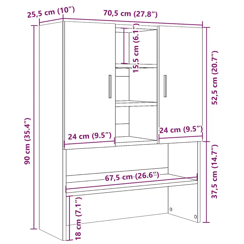 Mobile per Lavatrice Legno Antico 70,5x25,5x90 cm CFW9905985