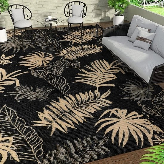 Tappeto Esterno 240x300cm per Giardino Resistente ai Raggi UV Panno da Picnic Impermeabile per Terrazza Reversibile Riciclato per Campeggio Piazzale Camper Giardino da Picnic (Nero)
