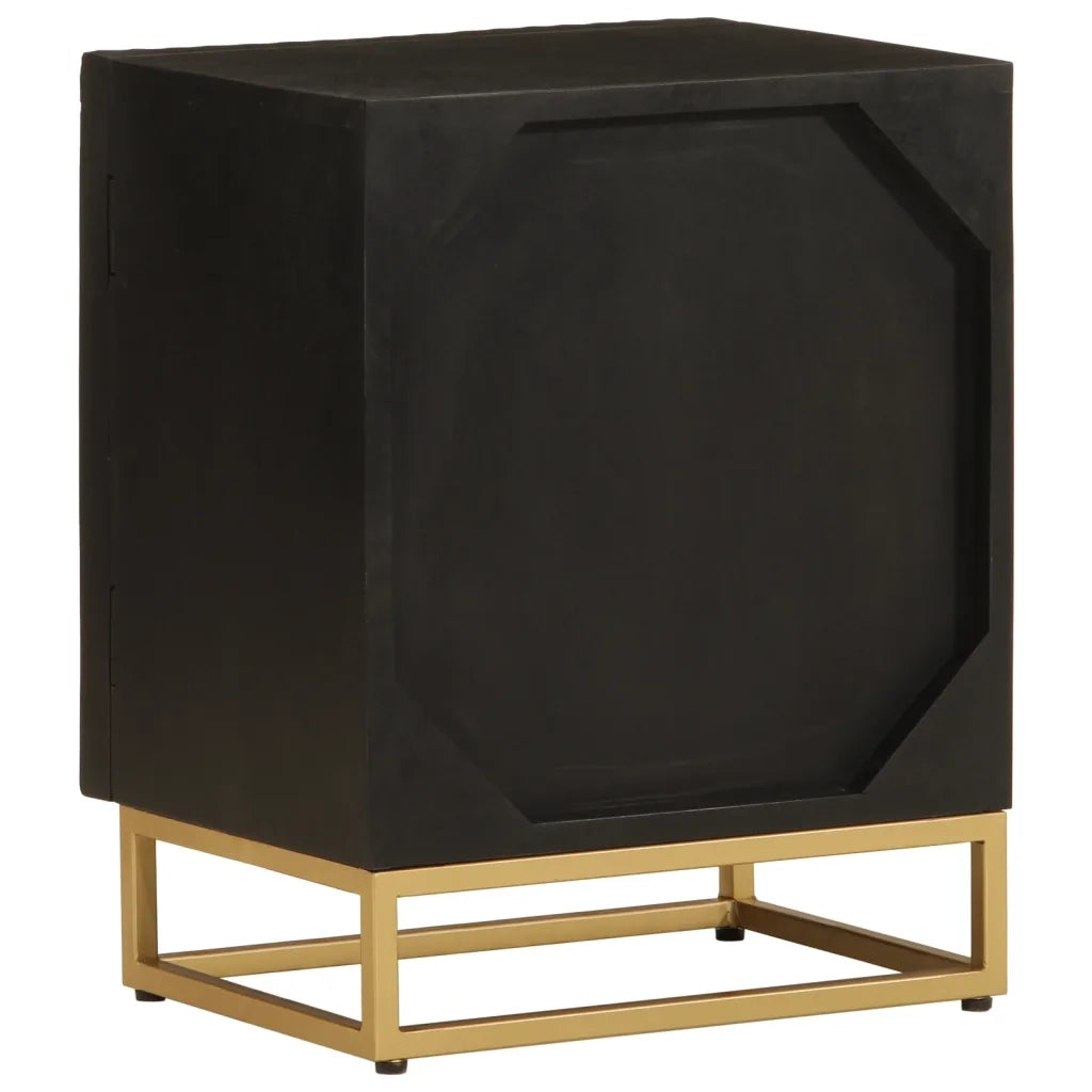 Comodino Nero 40x30x50 cm in Legno Massello di Mango e Ferro 372024