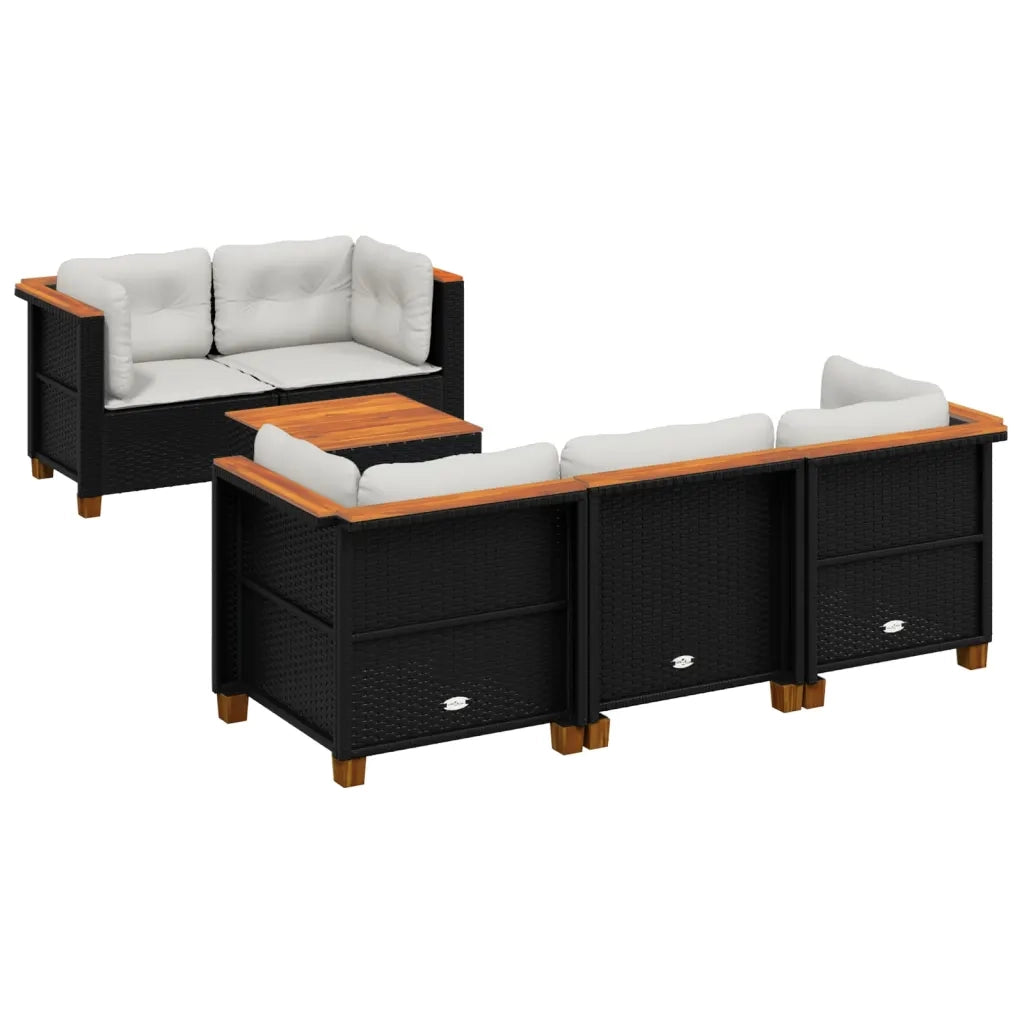 Set Divano da Giardino 6 pz | Set Salotto da Giardino con Cuscini Nero in Polyrattan