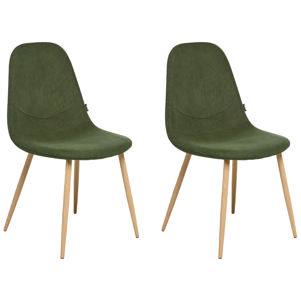 Set di 2 sedie da pranzo Struttura in tessuto verde Seduta in velluto a coste Design moderno senza braccioli