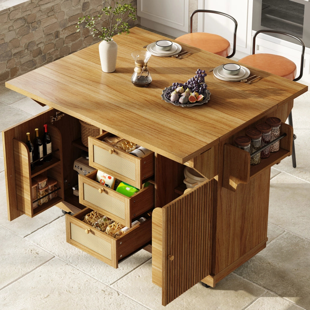 Carrello cucina pieghevole con piano estensibile, marrone scuro