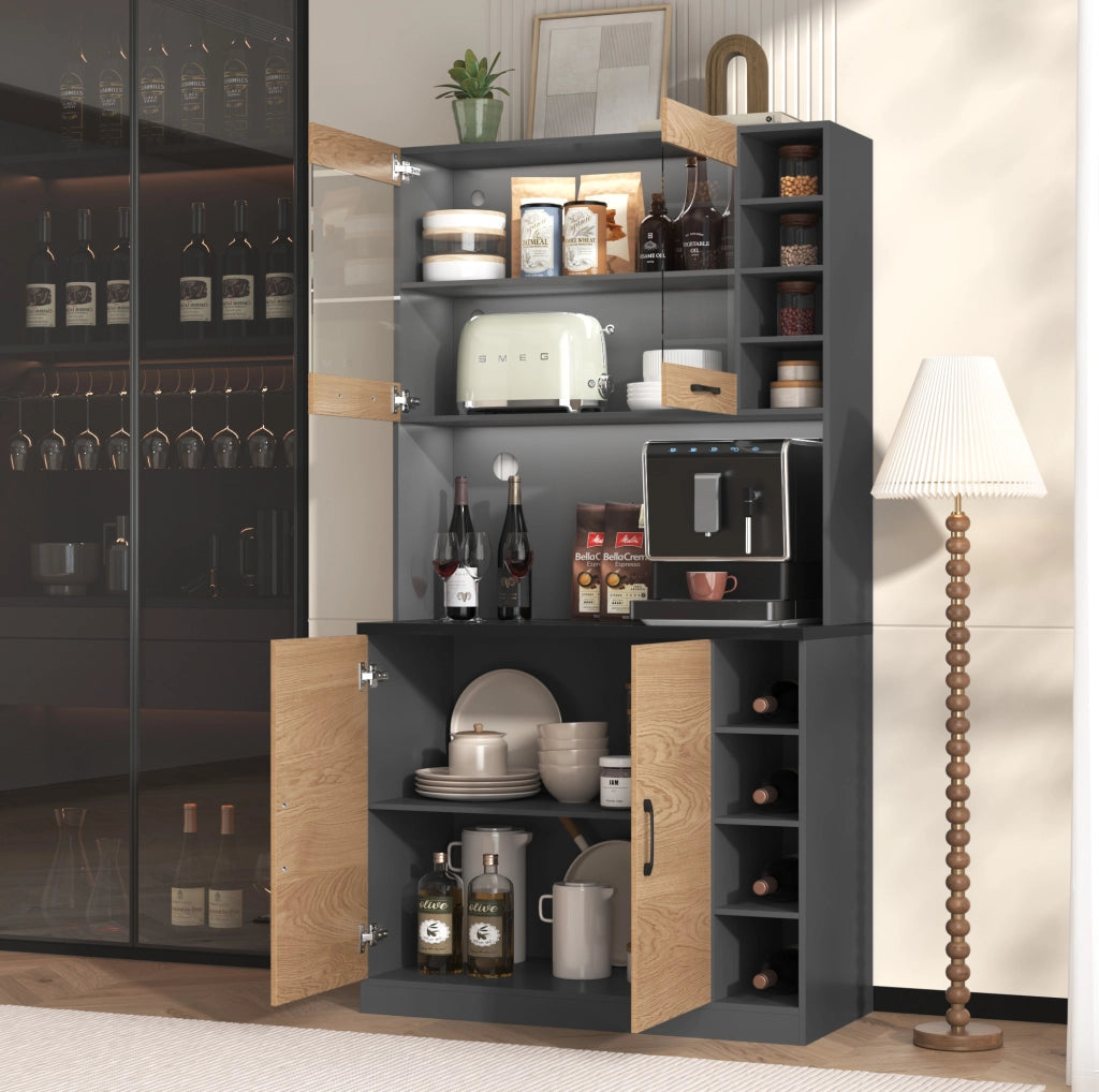 Mobile dispensa cucina con LED e vano microonde 100x47x187 cm