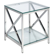 Tavolino in vetro temperato e acciaio argentato e trasparente 45 x 45 cm stile moderno soggiorno