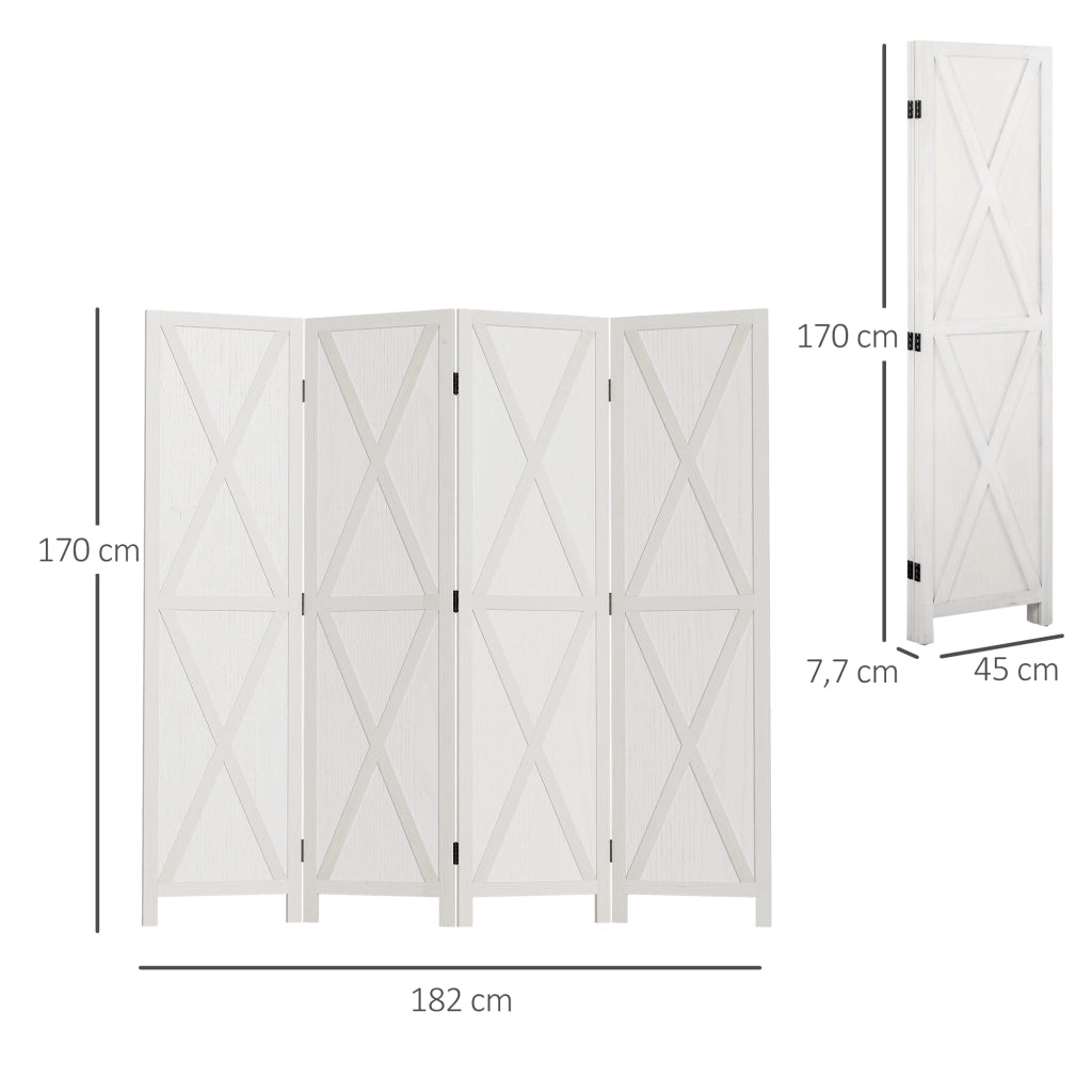 Paravento 4 Pannelli ¨C Minimal ¨C Legno Paulonia Bianco 180x150 cm