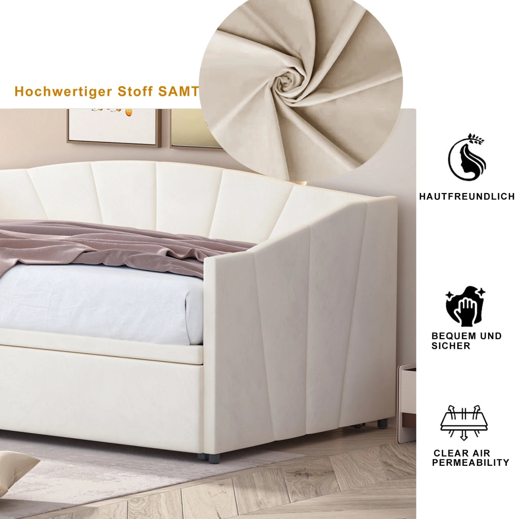 Divano letto estraibile in velluto - Zephmum- 90/180x200 cm - Beige - Con rete a doghe